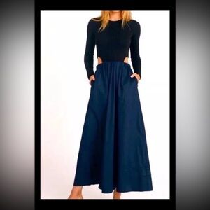 Something Navy Blue Black Maxi Dress Cut Out Waist Sz M Cocktail party City